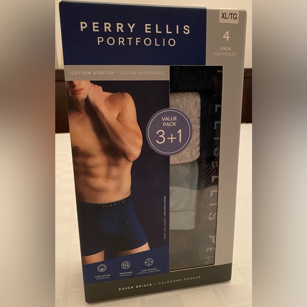 NWT Perry Ellis 4 Pack of Portfolio Cotton Stretch Boxer Briefs